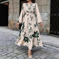 Loose-fitting High-waisted Drawstring Casual Long-sleeve Dress