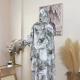 Ink-wash Full-body Print Robe Cardigan Elegant Long Tunic