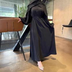 Womens Solid-Color Crew-Neck Long-Sleeve Loose-Fit Casual Dress