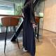 Womens Solid-Color Crew-Neck Long-Sleeve Loose-Fit Casual Dress