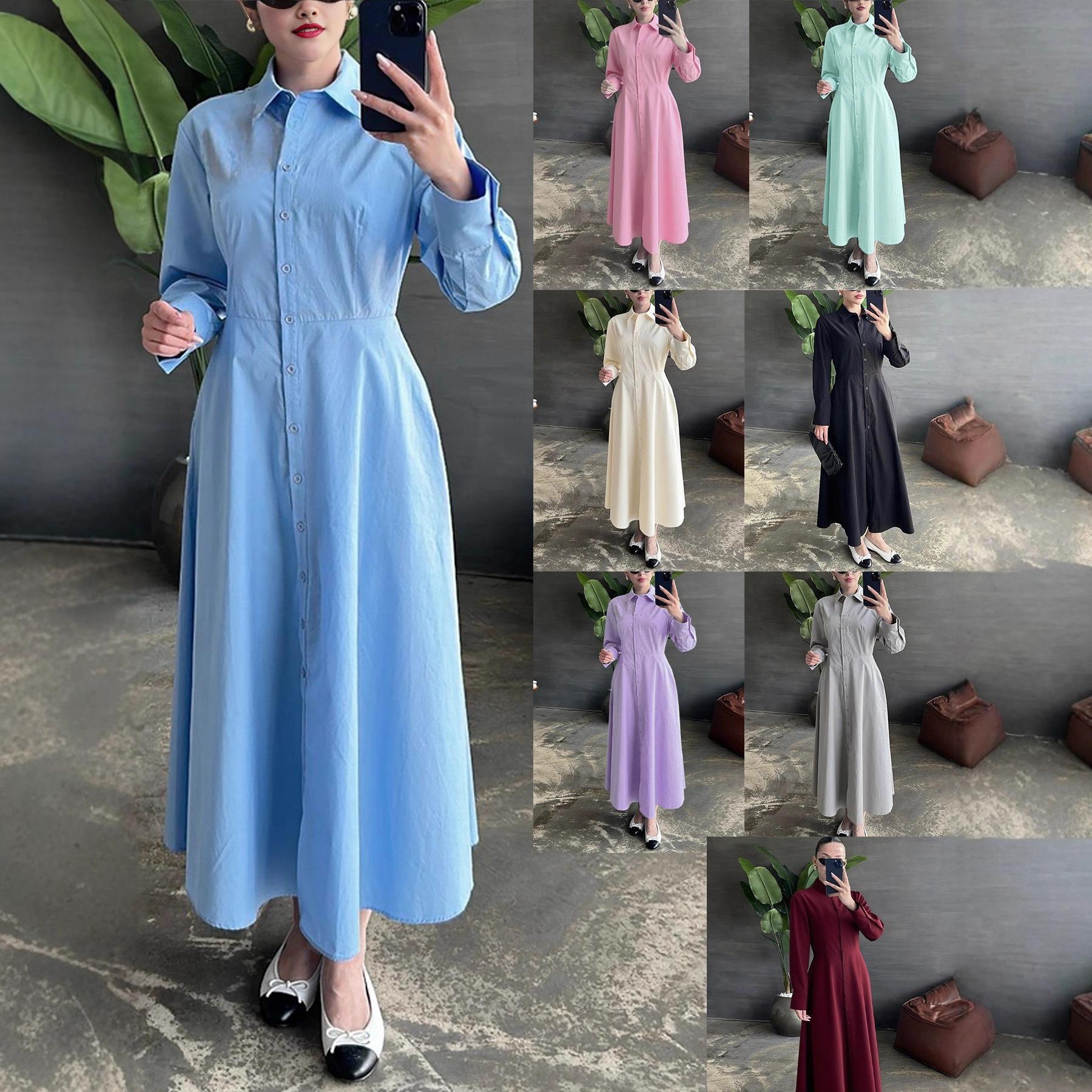 Blue Casual And Elegant Straight-leg Long-sleeve Shirt Dress