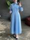 Blue Casual And Elegant Straight-leg Long-sleeve Shirt Dress