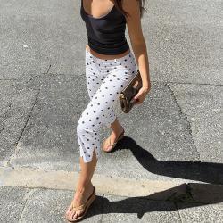 Polka-dot Print Elegant Sporty Casual Cropped Leggings
