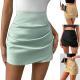 Womens Pleated Wrap Asymmetrical High-Waist Casual Shorts