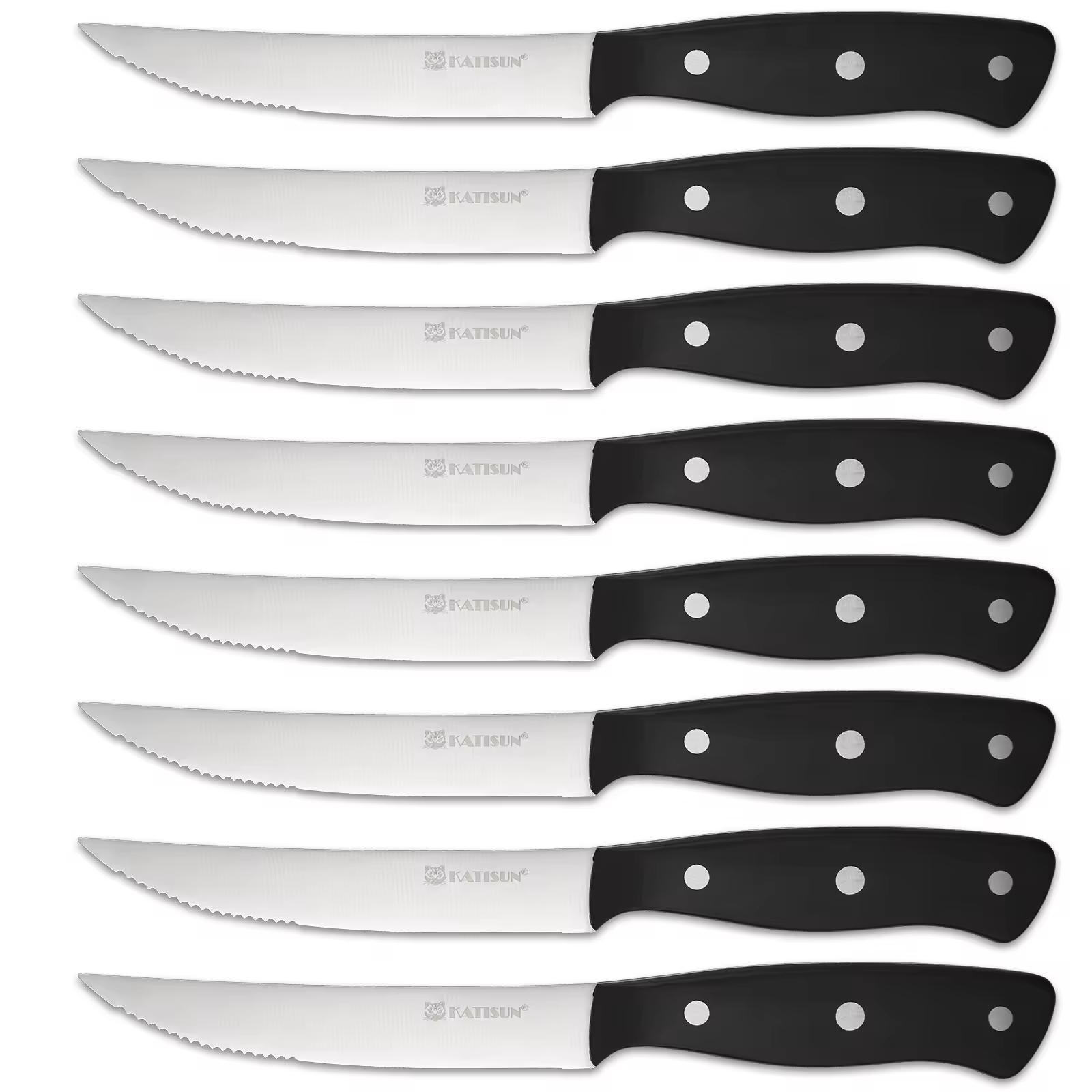 8-Piece 4.5-Inch Steak Knife Set, Carbon Steel Double Bevel, With Eco-Friendly POM Handles And Gift Box