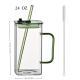 1 Pcs Blue Glass Straw Cup, 4 Colors Square Glass Cup With Straw And Lid, High Borosilicate Glass Cup, Milk Cup, Juice Cup, Cold Drink Cup, Coffee Cup, Tea Cup, Office Cup, Gift Cup
