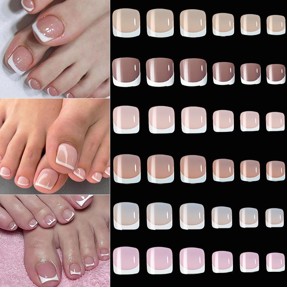 120 Pieces French White Edge Feet Nude Full Square Short High-grade Toe Nail Piece