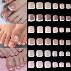 120 Pieces French White Edge Feet Nude Full Square Short High-grade Toe Nail Piece