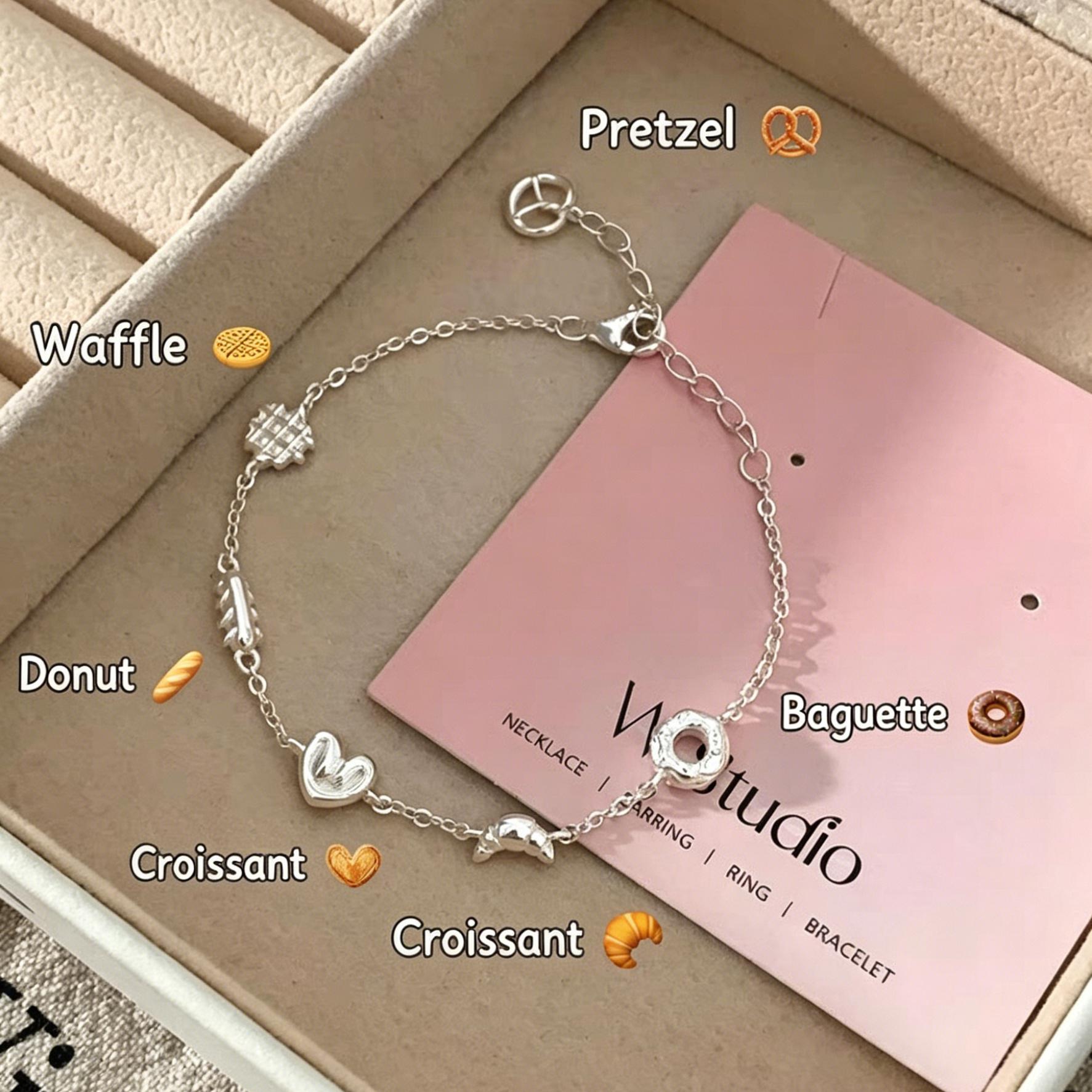 1pc 999 Sterling Silver Bakery Charm Bracelet, Cute Food Themed Style, Perfect For Daily Wear And Valentines Gift