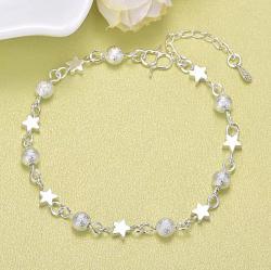1pc 999 Sterling Silver Star & Frosted Bead Bracelet, Sweet Minimalist Style, Perfect For Daily Wear And Valentines Gift