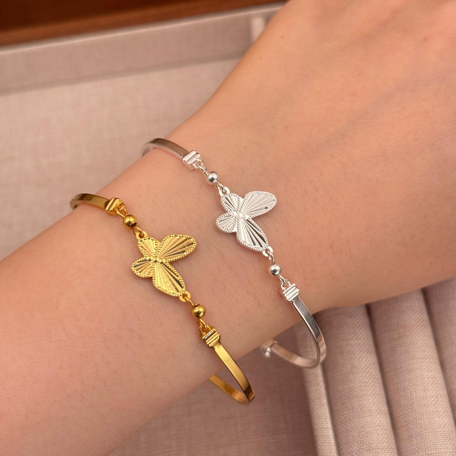 1pc 999 Sterling Silver Honeycomb Butterfly Bangle Bracelet, Luxurious Minimalist Style, Perfect For Daily Wear, Dates & Valentines Gifts