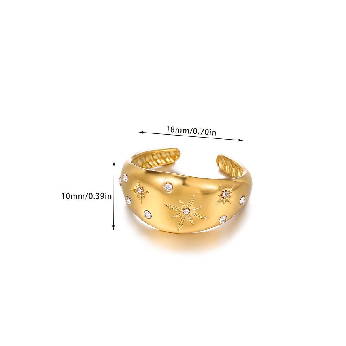 18K Gold Plated Stainless Steel Ring Sun Turtle Flower Retro Women Jewelry