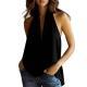Sleeveless Halter Neck Tank Top Solid Color Loose-Fit Chic Elegant Womens Apparel