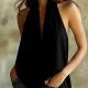 Sleeveless Halter Neck Tank Top Solid Color Loose-Fit Chic Elegant Womens Apparel