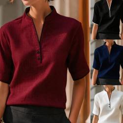 Summer Thin Small Stand Collar V-Neck Slimming Elegant Commuter Top