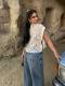 White Paisley Lace Cap-Sleeve Top