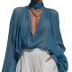 Loose-fit Plus-size Long-sleeve Shirt With A Deep V-neck And Puff Sleeves