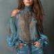 Retro Cashew-print High-neck Off-shoulder Chiffon Blouse