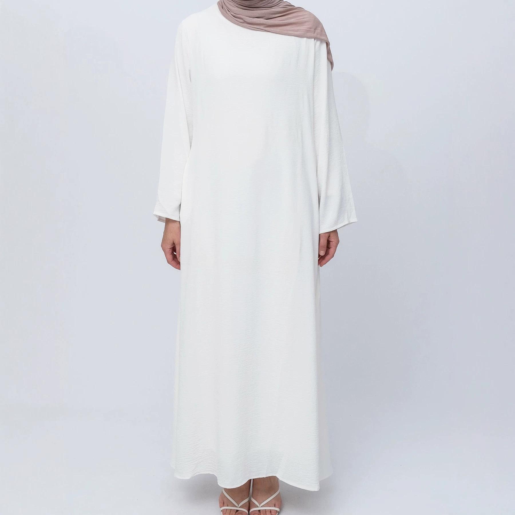 Solid-color Long-sleeve Crew-neck Relaxed-fit Casual Dress