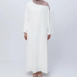Solid-color Long-sleeve Crew-neck Relaxed-fit Casual Dress