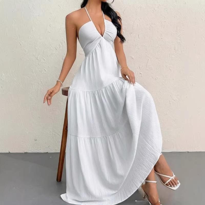 Strap-style Casual Halter Dress For Beach Vacations