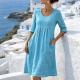 Cotton-linen Pleated-pocket Casual Loose-fit Round-neck Short-sleeve Dress