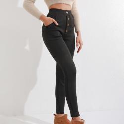 Womens Thick Leggings High Waist Button Casual