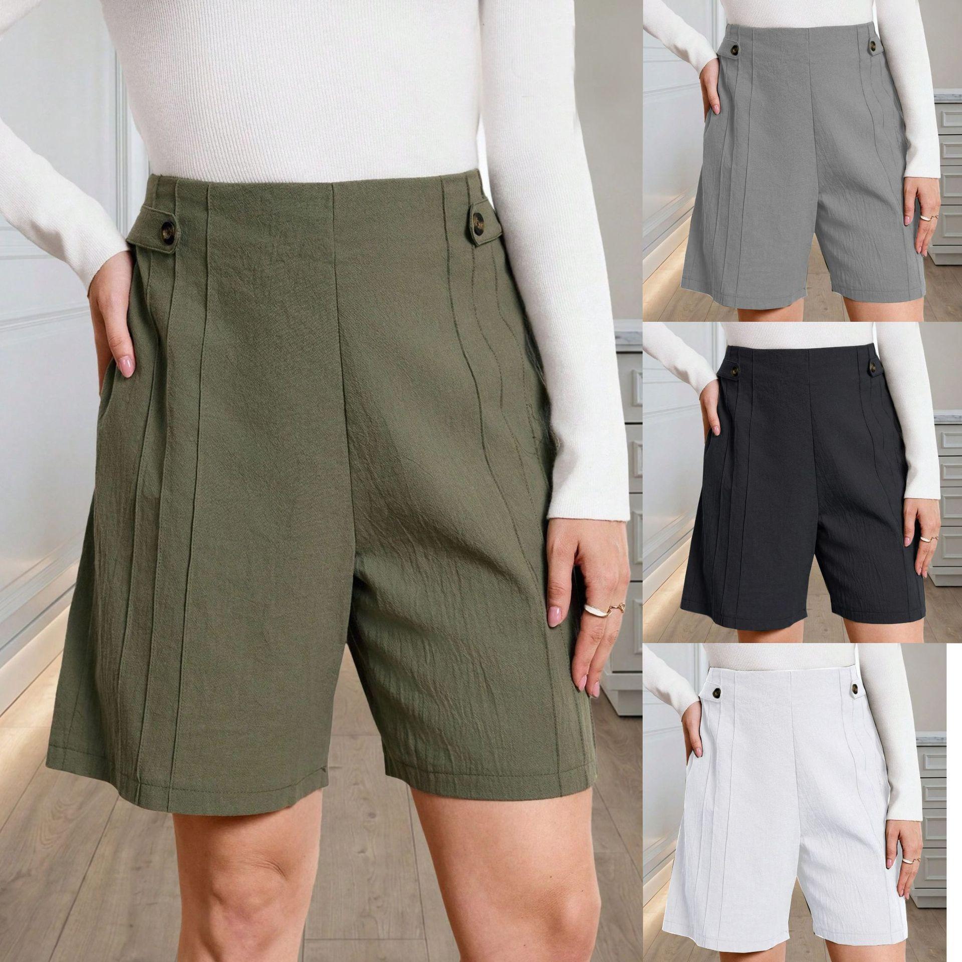 Womens Cotton-Linen Texture Casual Shorts