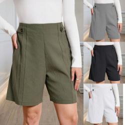 Womens Cotton-Linen Texture Casual Shorts