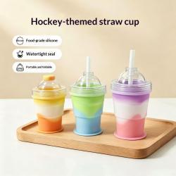 Portable Folding Silicone Ice Hockey Cup With Straw