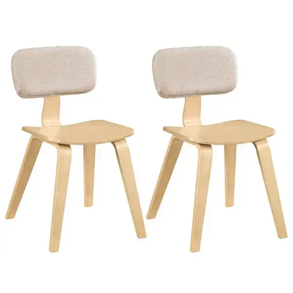 Set Of 2 Dining Chair Set (Beige & Natural), Teddy Velvet Upholstery & Plush Padded Design