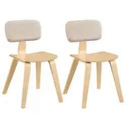 Set Of 2 Dining Chair Set (Beige & Natural), Teddy Velvet Upholstery & Plush Padded Design