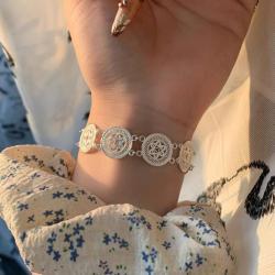 1pc 999 Sterling Silver Ethnic Style Filigree Disc Bracelet, Retro Style, Perfect For Daily Wear And Valentines Gift