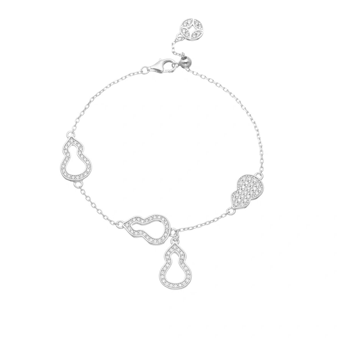 1pc 999 Sterling Silver Diamond Gourd Charm Bracelet, Chinese Style, Perfect For Daily Wear And Valentines Gift