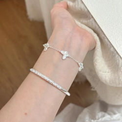 1pc 999 Sterling Silver Flower Charm Bracelet, Minimalist Delicate Style, Perfect For Daily Wear And Valentines Gift