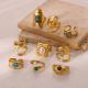 Retro Luxury Natural Stone Inlaid Ring 18K Gold Plated French Vintage Stainless Steel Jewelry