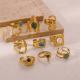 Retro Luxury Natural Stone Inlaid Ring 18K Gold Plated French Vintage Stainless Steel Jewelry