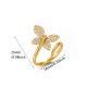 Micro-inlaid Ring, Light Luxury Elegant Minimalist Stainless Steel Leaf Open Ring, Irregular Geometric 18K Gold Plated