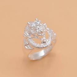 1pcs 990 Sterling Silver 3D Dragon Head Open Ring, Bold Masculine Style, For Daily Wear & Streetwear Outfits