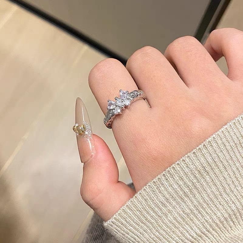 1pcs 990 Sterling Silver Braided Zircon Bow Statement Ring, Elegant Sparkling Style, Ideal For Birthdays & Holiday Gifts