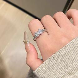 1pcs 990 Sterling Silver Braided Zircon Bow Statement Ring, Elegant Sparkling Style, Ideal For Birthdays & Holiday Gifts