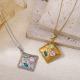 Stainless Steel Heart-shaped Square Pendant Necklace