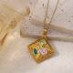 Stainless Steel Heart-shaped Square Pendant Necklace
