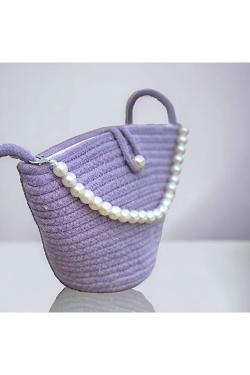Women Lilac Pearl Design Shoulder Bag Elegant Daily Handbag