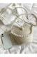 Women White Shoulder Bag With Pearl Design Elegant Baguette Handbag