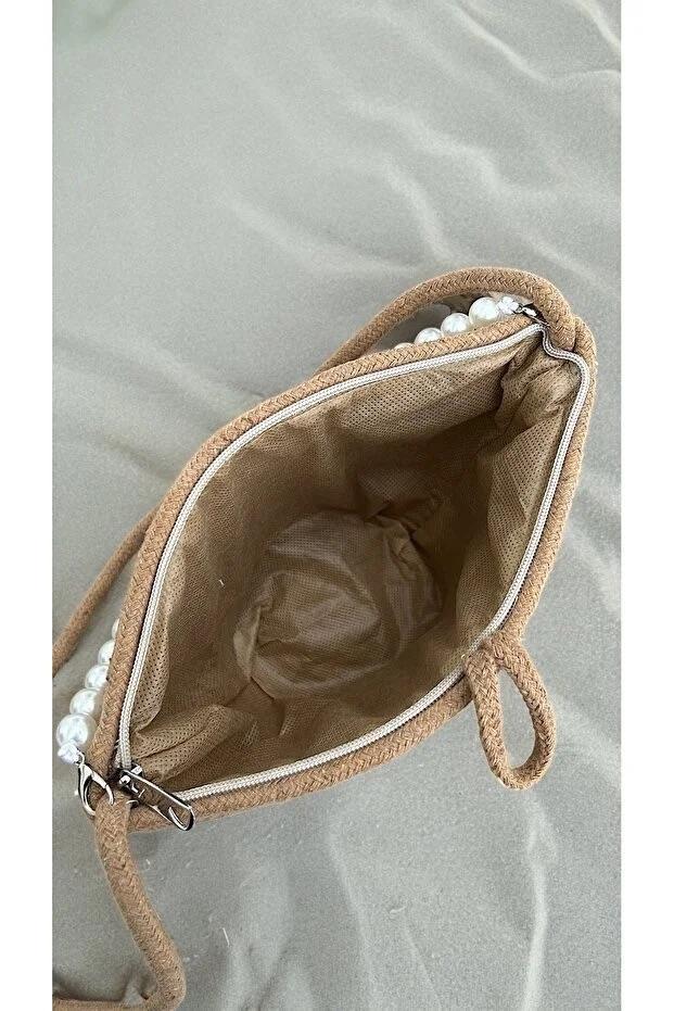 Women Dark Brown Pearl Design Classic Shoulder Bag Elegant Daily Handbag