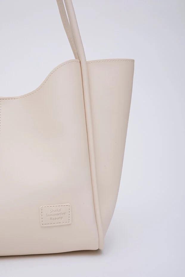 Cream SHK108 Faux Leather Women Hand And Shoulder Bag With Wallet And Makeup Bag