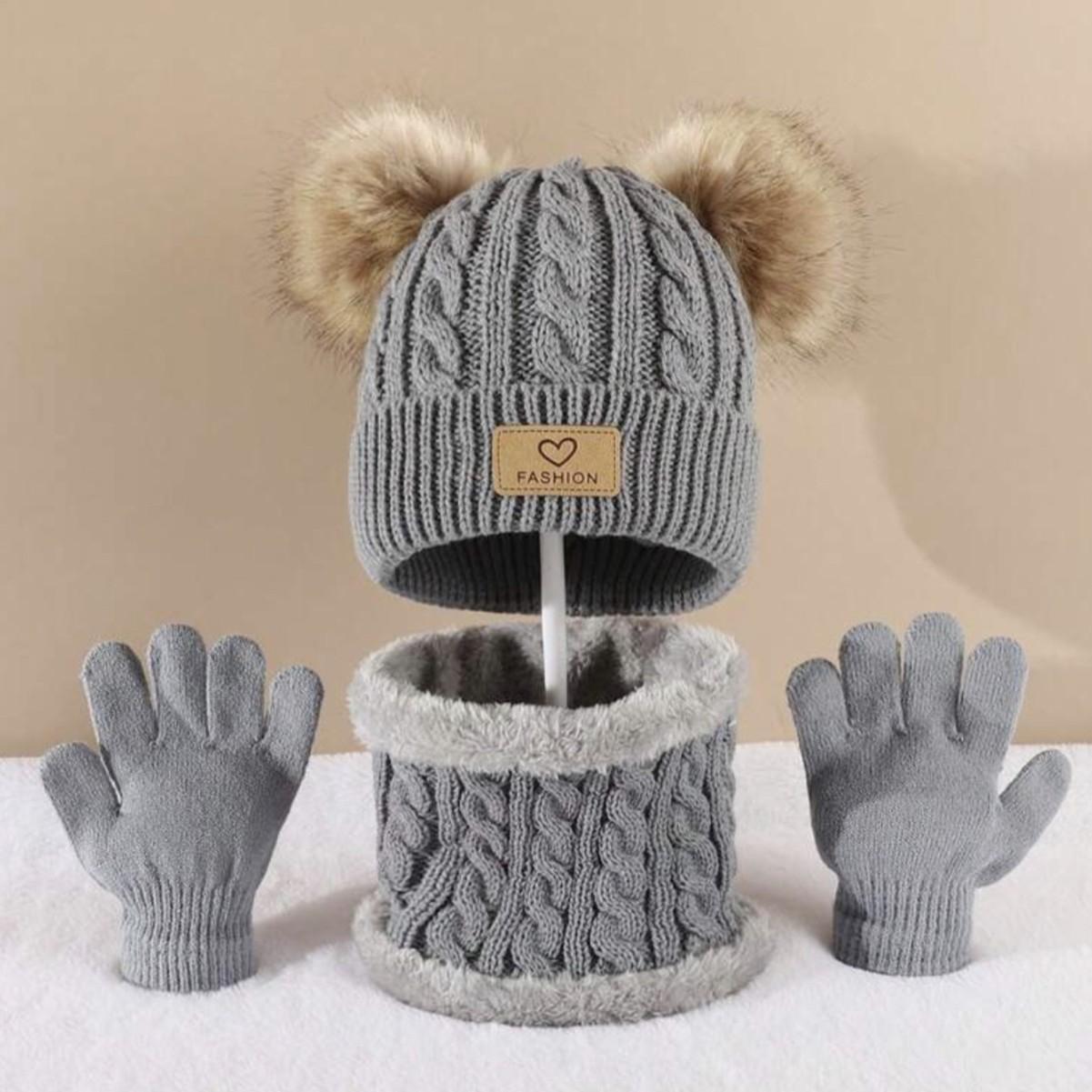 Childrens Hat Scarf Gloves Three-piece Set
