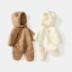 Baby Solid Color Cartoon Print Hooded Down Jumpsuit