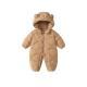 Baby Solid Color Cartoon Print Hooded Down Jumpsuit
